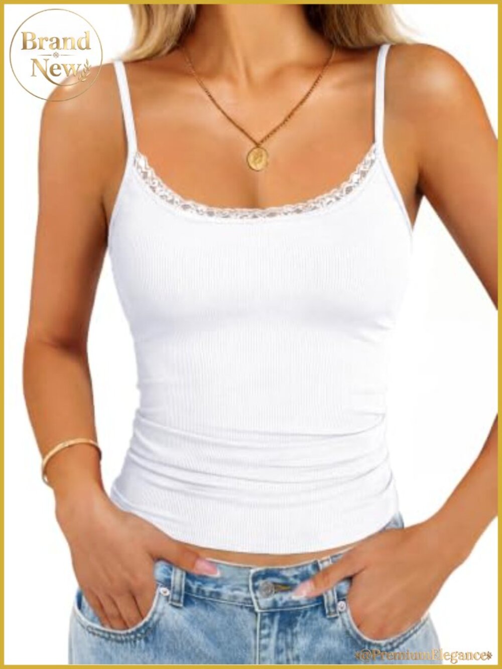 Womens Lace Tank Top Ribbed Camisole Adjustable Spaghetti Straps Sleeveless